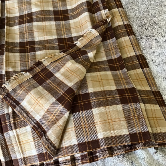 Vintage long plaid wool skirt pleated fringe leather buckles acrylic blend UK - Picture 10 of 13